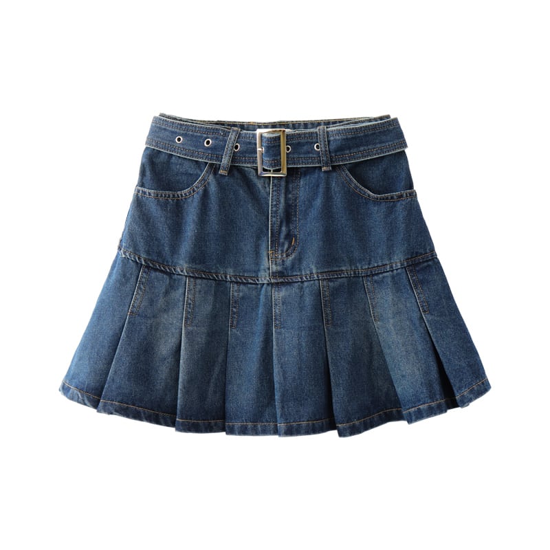 [MENGQIN series] ★Denim skirt★ Mini skirt Belted skirt Bottoms Blue Blue Large size