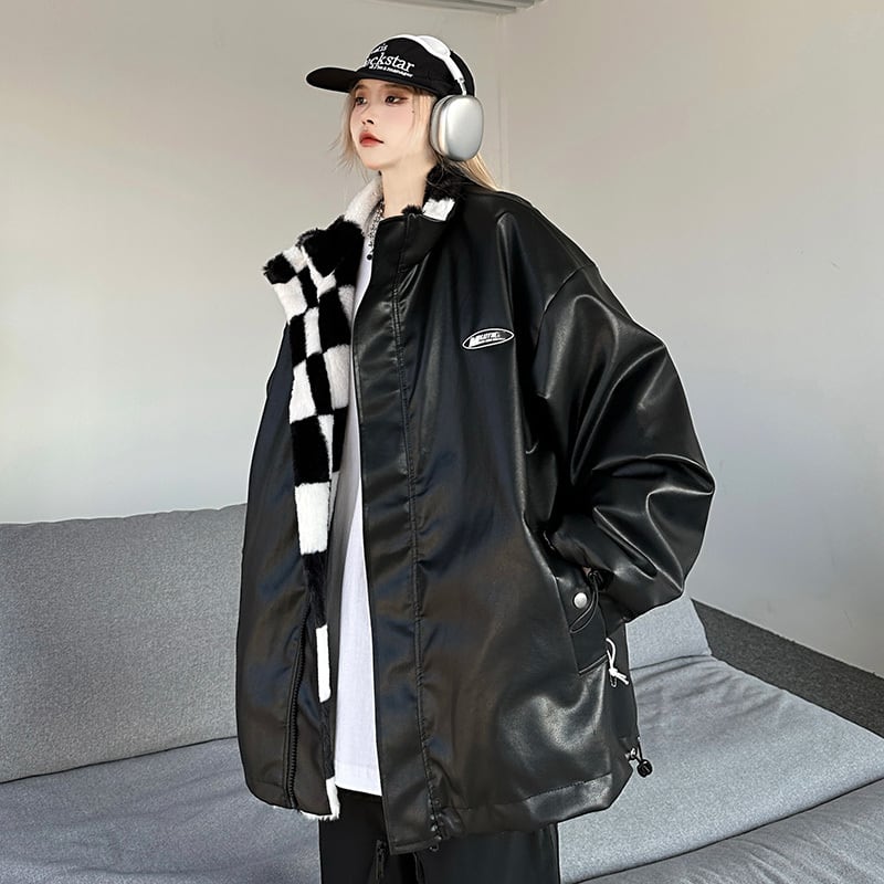 [MGJM Series] ★Outerwear that can be worn on both sides★ Coat Plaid Winter Clothes Winter Coat Black Black Fashion