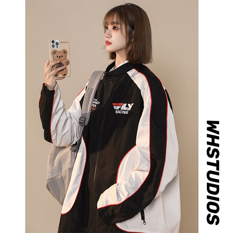 [HUINIU series]★Jacket★ 2color outerwear unisex men's color scheme red black ML XL 2XL