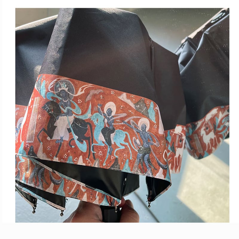 [Hin Umbrella STUDIO Series] ★China style umbrella★ Rainy &amp; sunny 2color 8 ribs dual use tri-fold umbrella manual &amp; jump rainy season rainproof soup oil painting style sun protection deer