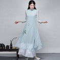 Load image into Gallery viewer, Ao dai 2-piece set, Chinese style dress, Ao dai dress, Chinese style clothes, Chinese clothes, improved Tang clothes, improved Han clothes, stand neck, 3/4 sleeves, long length, gaucho pants, large size, ML XL, 2XL, everyday wear
