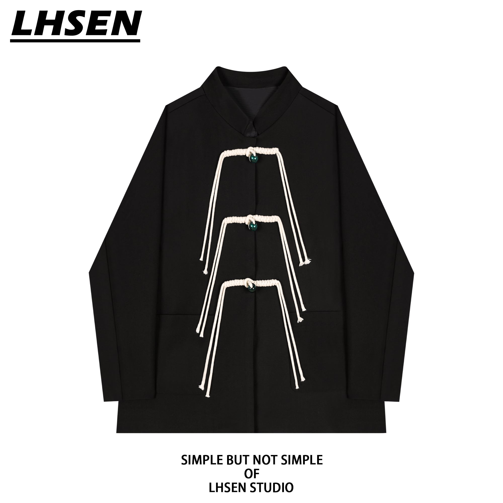 【LHSENシリーズ】★チャイナ風アウター★ 合わせやすい 中華服 ブラック 黒い フリンジ S M L XL