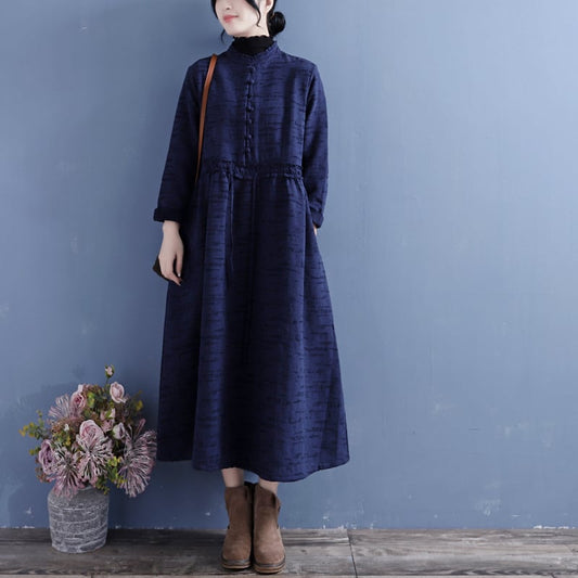 [Qing series] ★China style dress★ 4colors, brushed lining, thick, green, navy, wine red, purple, long length