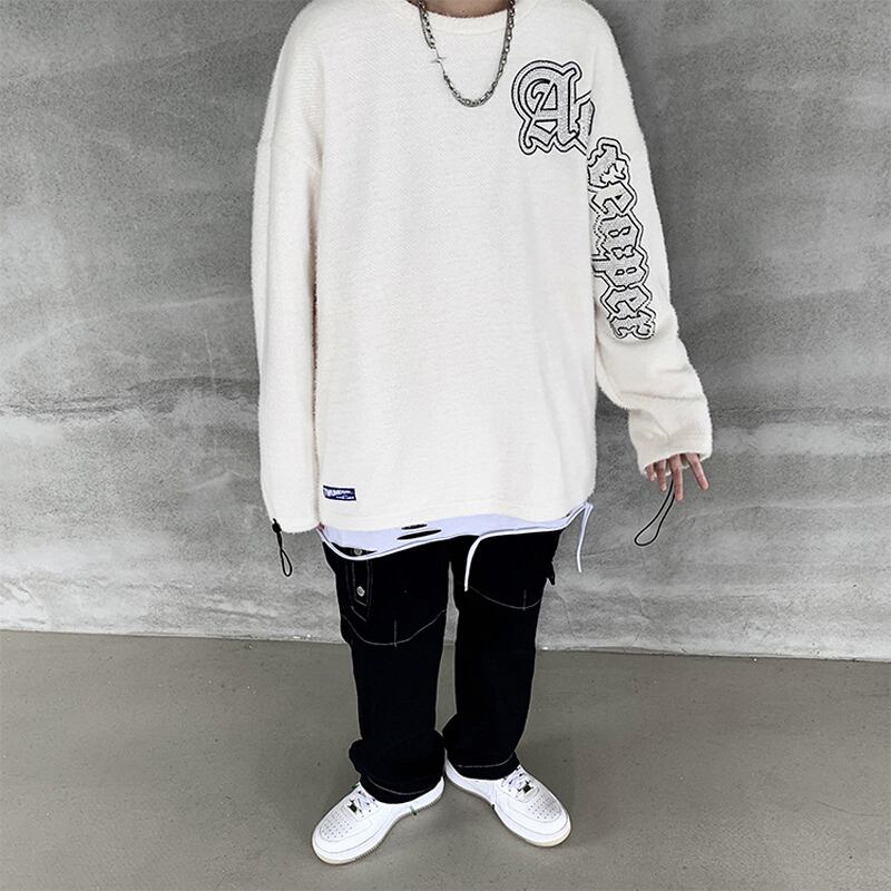 [YOULIN Series]★Sweater★ 2color Tops Casual Unisex Men's Alphabet Black White