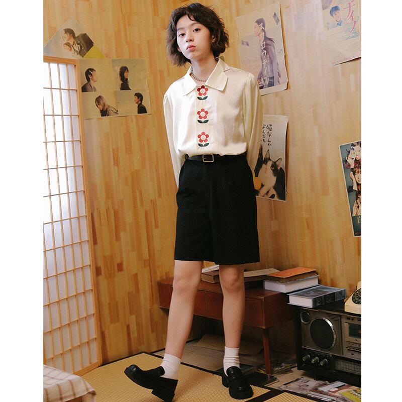 [Yangji Dream Series]★Shirt★ Tops Embroidery Original Retro Temperament Enhancement Long Sleeve Shirt Floral Pattern SM