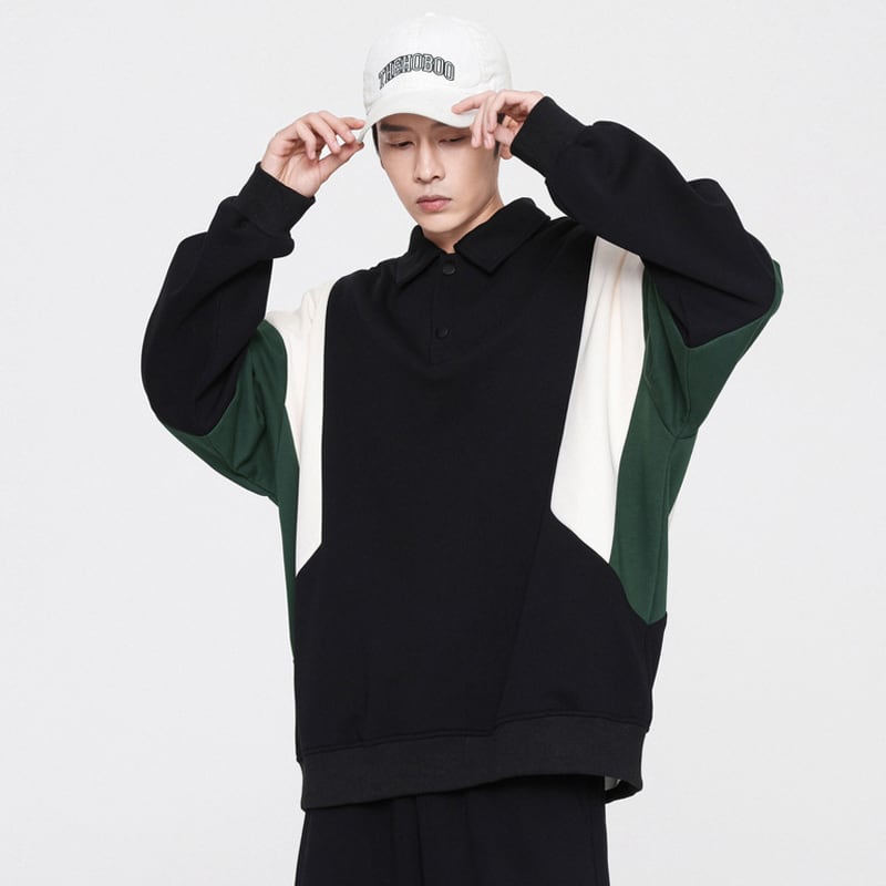 [DLSJ Series] ★Tops★ 4color POLO neck unisex men's long sleeve tops Color scheme black green white brown