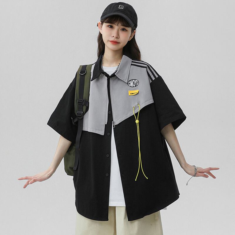 [Fujiiman Series]★Shirt★ Tops 2color Unisex Men's Large Size Short Sleeve Shirt Fake Layered