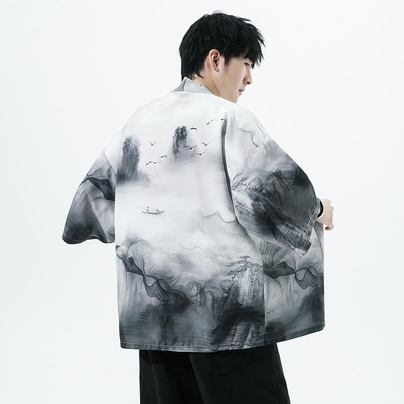 [ZHENNAN Series]★China style happi coat★2color Unisex Men's Large size Ink pattern Cool Easy to match