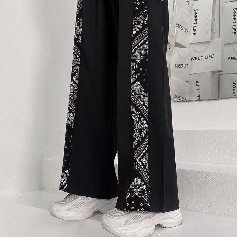 [Tide Series] ★Casual Pants★ Chain Pants Bottoms Black Black Paisley Pattern S M L XL