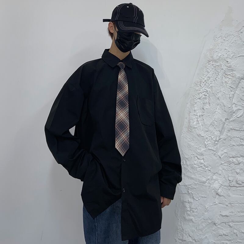 [MGJM Series]★Shirt with tie★ 5color shirt Unisex Men's long sleeve shirt Casual Easy to match