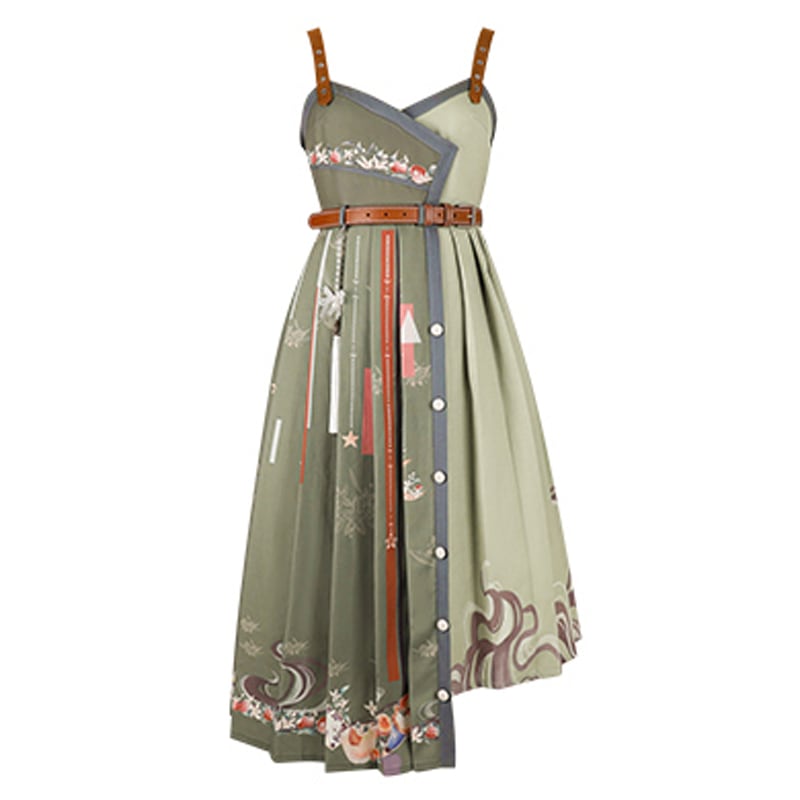 [Hanayu Poetry Series] ★Chinese style setup★ Shirt + hanging dress Green Green Cute Improved Hanfu