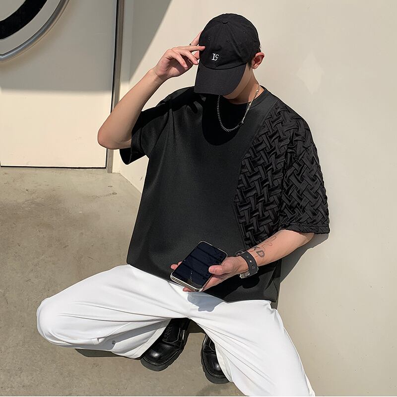 [KADISHOU Series]★T-shirt★ Tops Unisex Men's Switching Short Sleeve T-shirt Black White