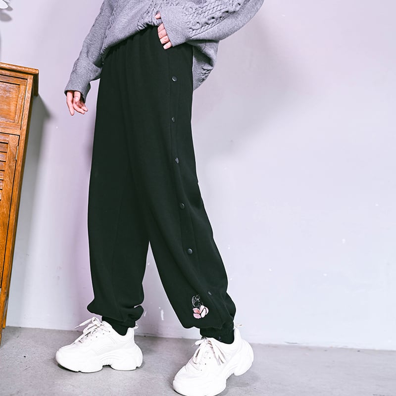 [Kokaisha --- Taiko series]★Casual pants★Bottoms Pants Fleece lining Raccoon Thick Warm Black Black SML XL