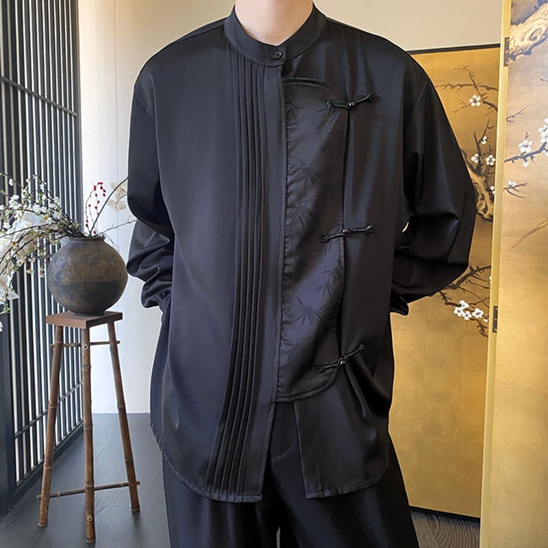 [Illustrated series] ★China style shirt★ 2color tops bamboo unisex men's black white easy to match