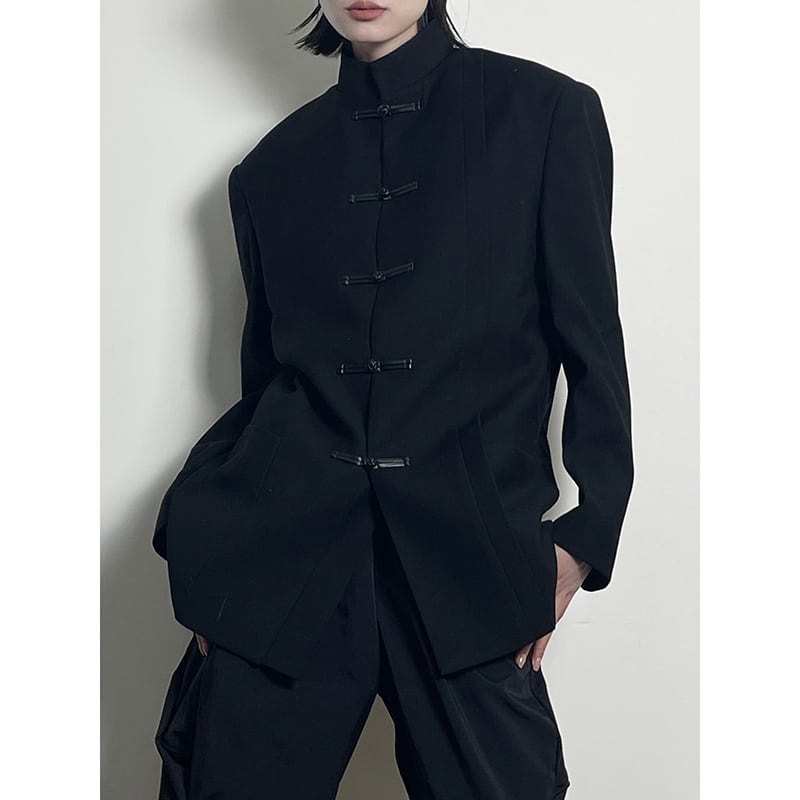 [23 Series] ★China style outerwear★ Blazer jacket unisex men's China button black black