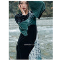 Load image into Gallery viewer, [Big Blue Dragon Series] ★China style dress★ Long length, letter pattern, switching, velvet, original
