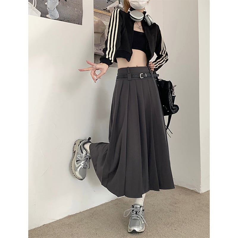 [Shoujo Kaira Series]★Skirt★ 3color Bottoms Pleated Skirt Black Gray Black Gray Slimming Easy to Match SML