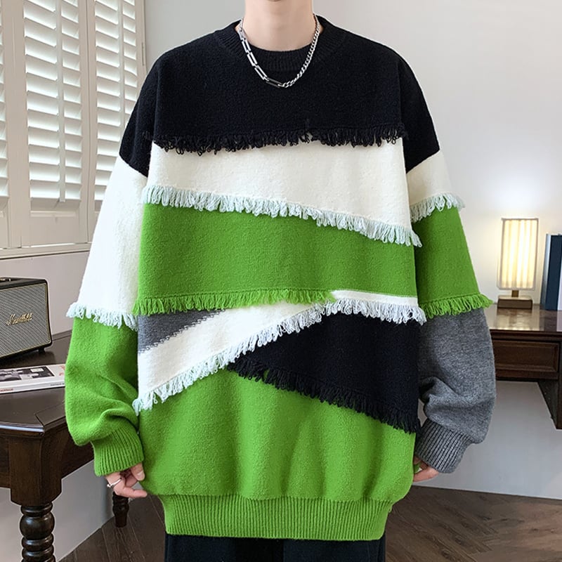 [ZUOFEILI Series] ★Sweater★ 5color Tops Unisex Men's Large Size Switching Color Scheme Stylish