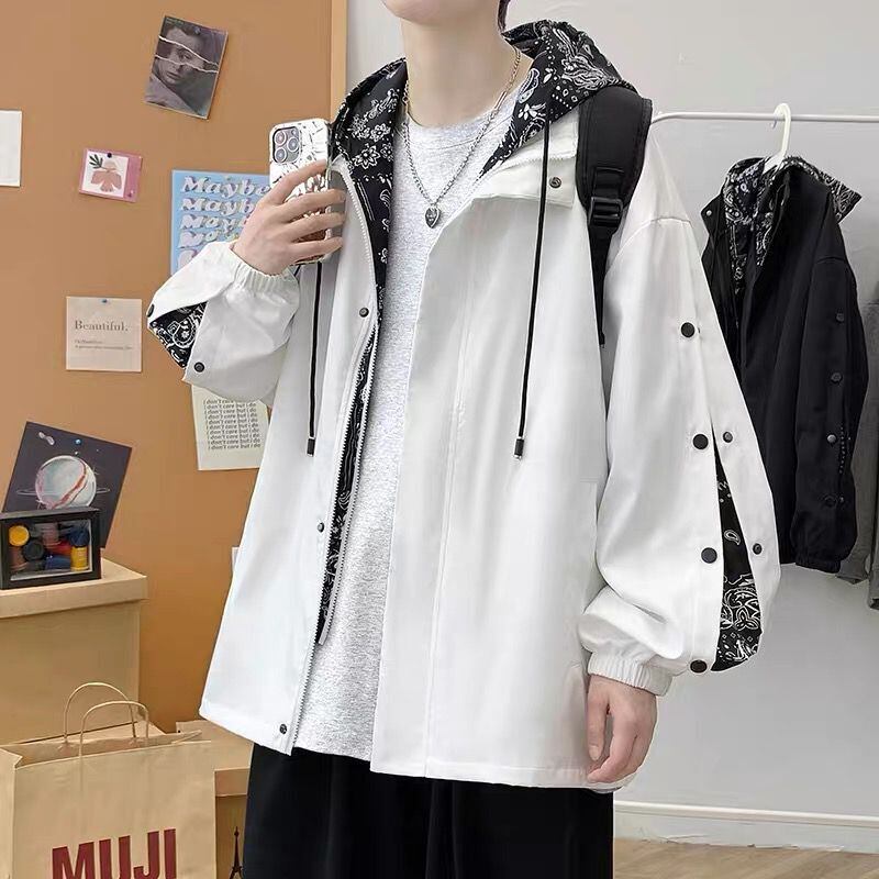 [98 NEUTRAL Series] ★Jacket★ 2 Color Faux Layered Casual Hooded Unisex Men's Black White