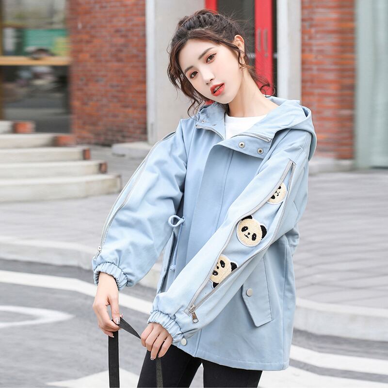 [QIZHI Series]★Jacket★ 3color Outer Panda with Hat Cute Casual Black Beige Blue