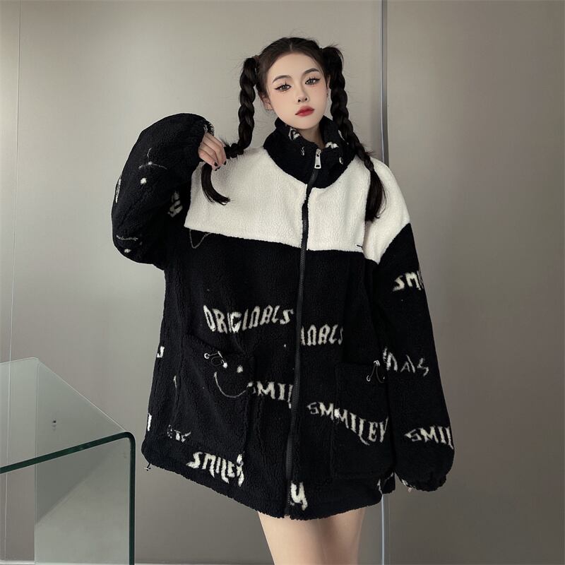 [Style Series] ★Outer★ 2color Jacket Unisex Men's Black White Black White Thick Warm