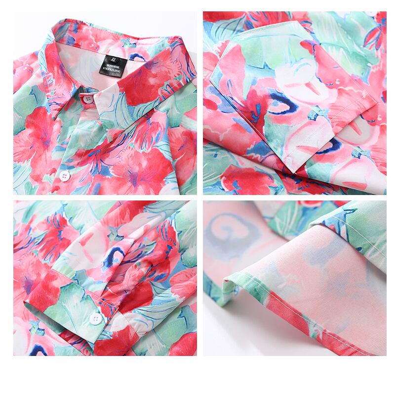 [BCBGH Series]★Shirt★ Floral pattern shirt, oil painting style tops, print, pink, thin, spring/summer, commuting, date