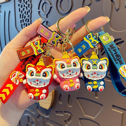 [Ken Mio Series] ★Chinese style key chain★ 2 pieces 3color Lion Chinese style decoration Accessory Couple Lucky cat Blue Red Pink