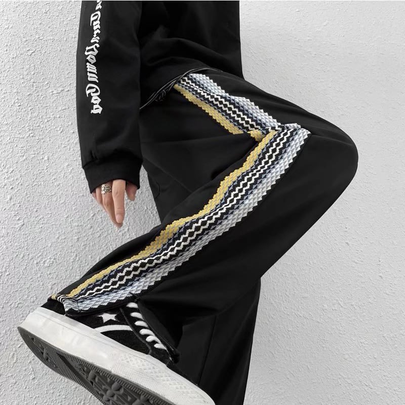 [Leonbinno Series] ★Pants★ Newly added brushed lining type Casual pants Slit Vertical stripes Striped pattern Black Black ML XL 2XL