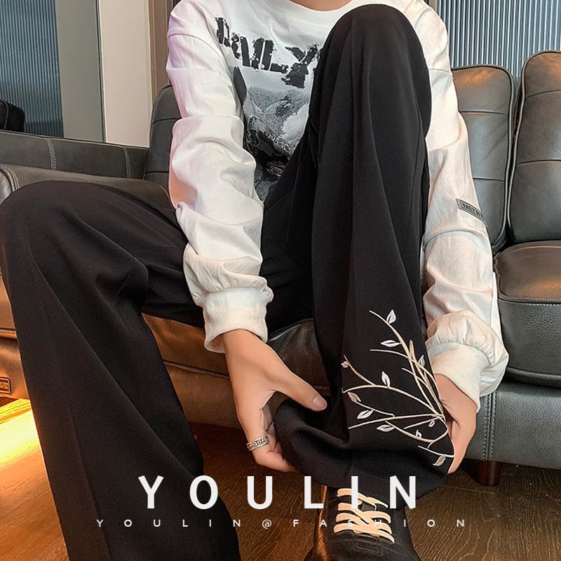 [YOULIN Series]★China style trousers★ 2color bottoms trousers casual pants unisex men's large size embroidery simple