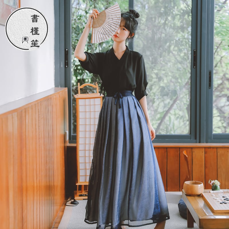 [Shobosho Series] ★Chinese-style shirt★ Hanfu shirt, plain, easy to match, black, SML, improves your temperament