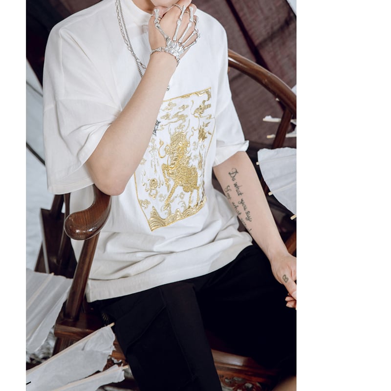 [Kyodo Series]★China style shirt★ 2color black or white original embroidery cotton linen SML XL unisex men's couple clothes