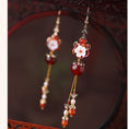 Load image into Gallery viewer, [Smoke Rain Gangnam Series] ★China style earrings★ Pair earrings or earrings accessories floral pattern red red fringe
