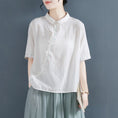 Load image into Gallery viewer, [Qing series] ★China style tops★ 4 colors cotton linen POLO neck white blue red orange
