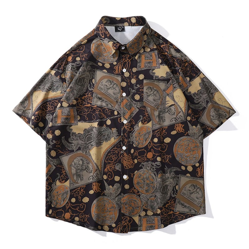 [TRAVEL ISSUANCE Series]★Retro Shirt★ Print Ethnic Style Short Sleeve Tops Unisex ML XL 2XL