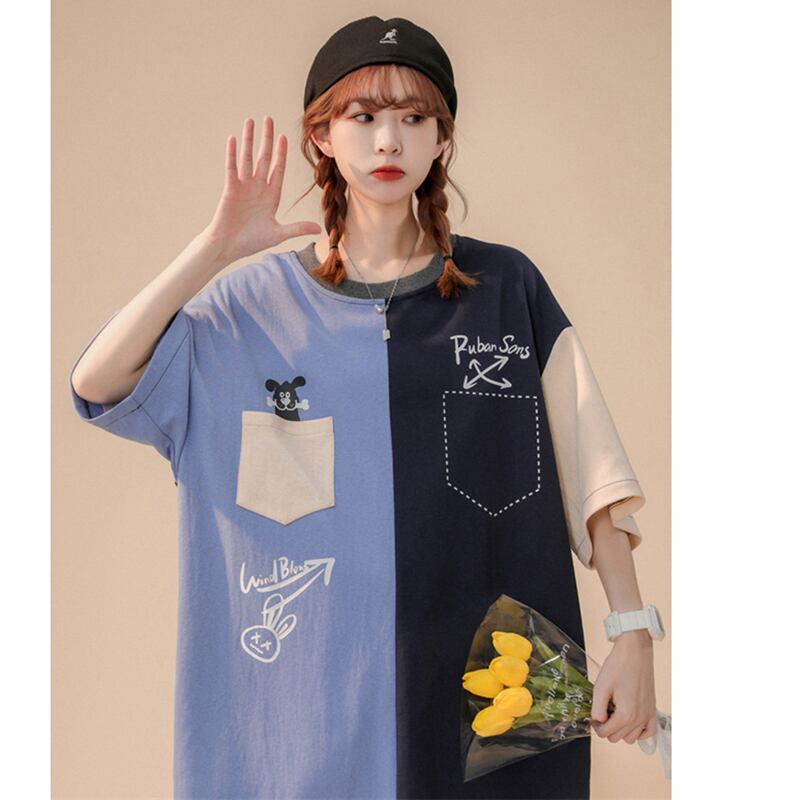 【藤伊曼シリーズ】★Tシャツ★ 2color トップス 半袖Tシャツ 男女兼用 メンズ 配色 可愛い 夏服 M L XL 2XL