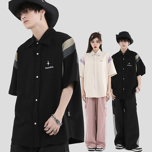 [Istudios Series]★Shirt★ 2color Tops Color Scheme Fashion Unisex Men's Stylish Black Beige