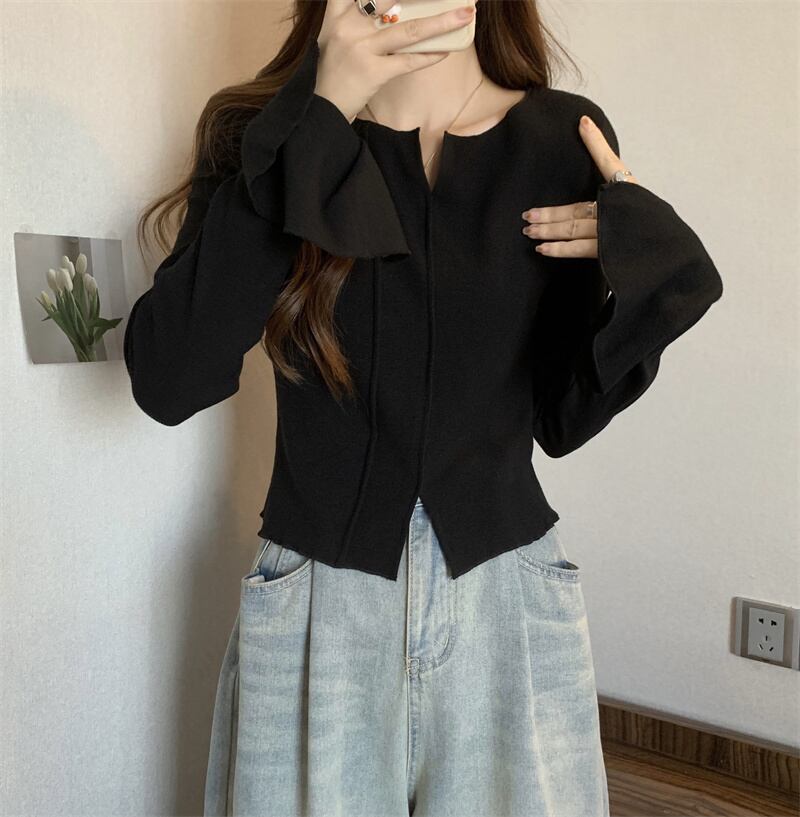 [DINGNING Series] ★Knit tops★ Tops Easy to match, slim, slimming, large size, black, black