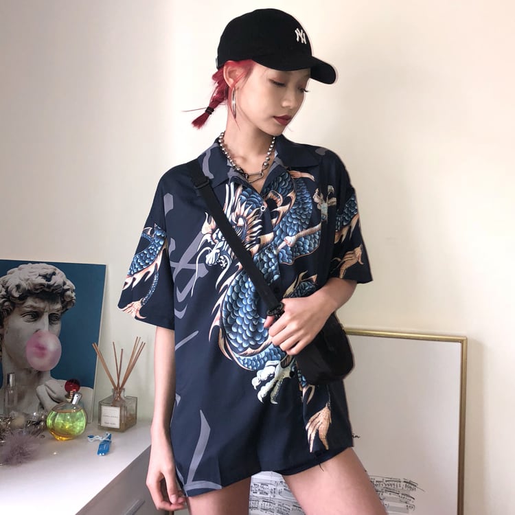 [Yuan Xiaoji Series] ★China style shirt★ Tops 2 colors Red or blue Dragon pattern Dragon pattern Loose fitting Unisex Couple clothes