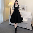 Load image into Gallery viewer, [JIGUJIGU series] ★One piece★ 2color short sleeve fake layered large size floral pattern dress black black brown
