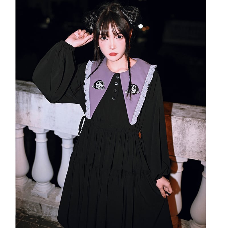 [Old Monster --- Rabbit Series] ★Chinese style dress★ Embroidery cute rabbit original black black cute SML