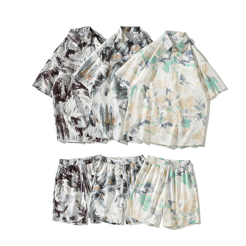 [TIANYI Series]★Setup★ Shirt + Shorts 3color Unisex Men's Large Size Oil Painting Style