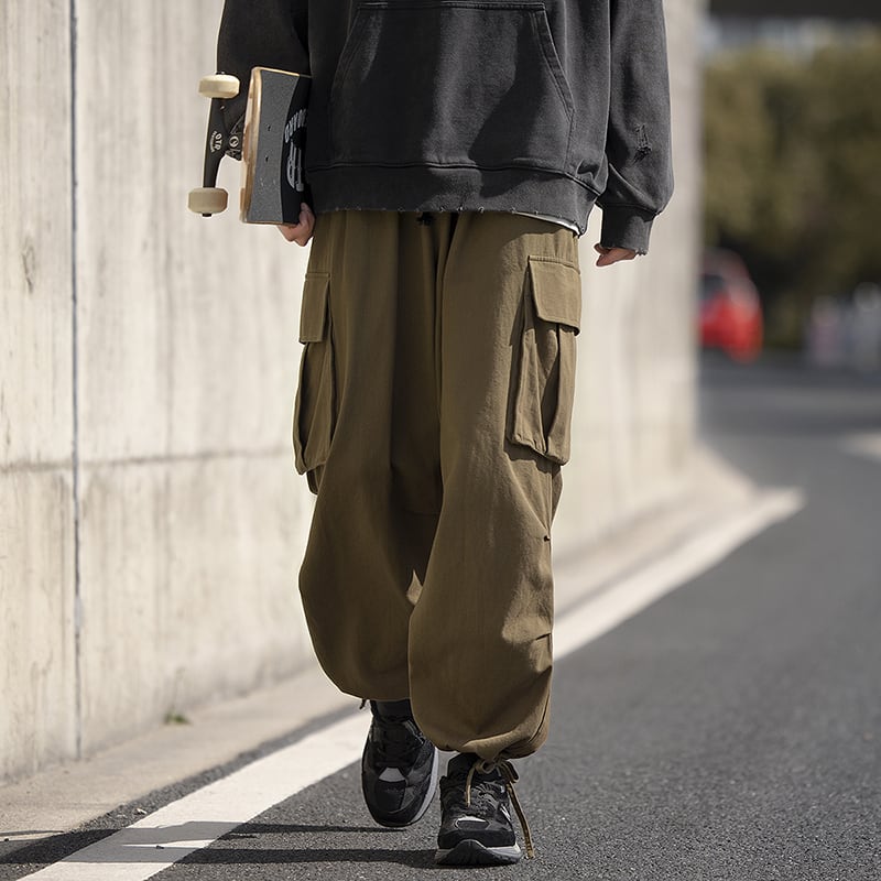 [BIGEMAN Series] ★Casual Pants★ 2color Bottoms Pants Unisex Men's Large Size Elastic Waist Black Khaki Green