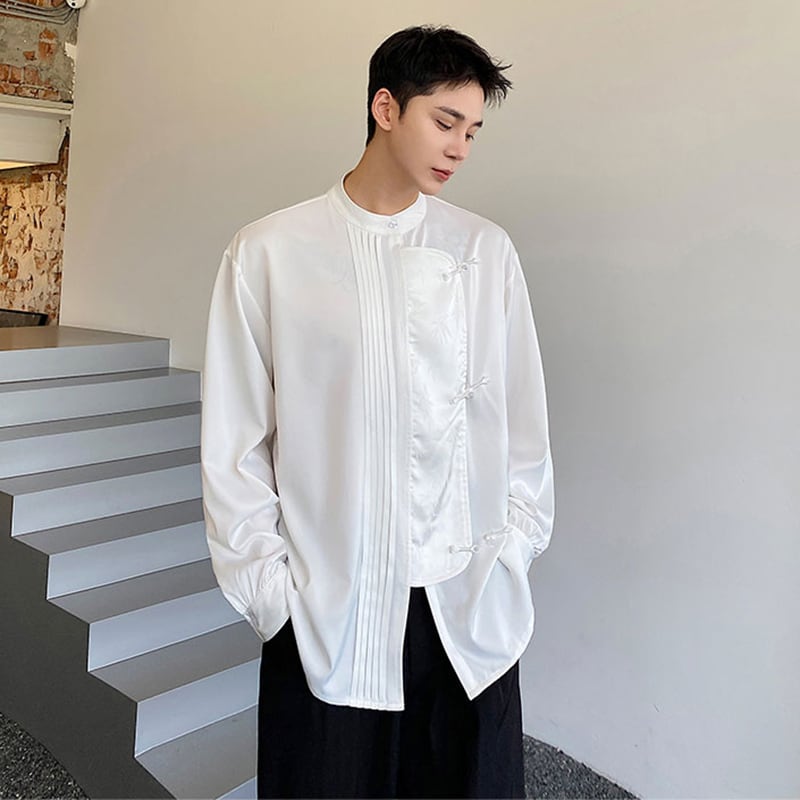 [Illustrated series] ★China style shirt★ 2color tops bamboo unisex men's black white easy to match