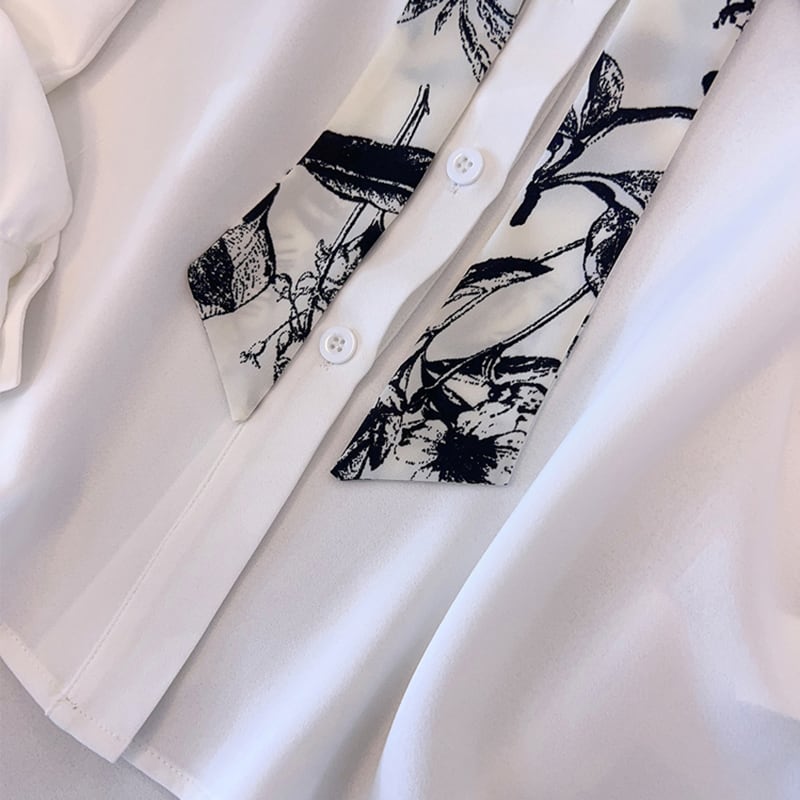 [BAITANG series] ★China style shirt★ 2color tops long sleeve shirt fake layered ink pattern black white