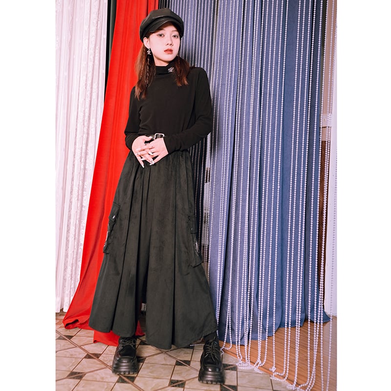 [Ancient Monster---Gold Series]★China style pants★Bottoms Gaucho pants nine-quarter length corduroy black