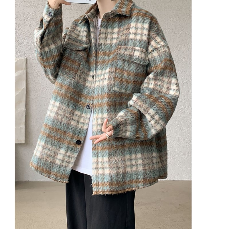 [PPG Series] ★Outer★ 2color Jacket Shirt Outer Unisex Men's Plaid Pattern Rasha