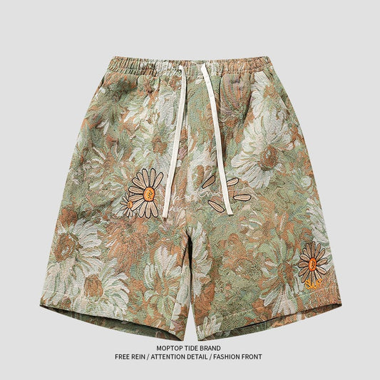 [WH Teacher Series] ★Shorts★ 2color Bottoms Oil Painting Style Casual Shorts Unisex Men's Summer Clothes Yellow Green Blue