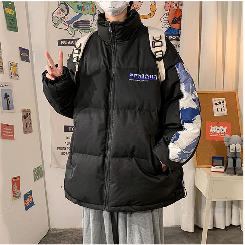 [PPDJ Series] ★Cotton Coat★ 2color Switching Stylish Outerwear Winter Coat Unisex Men's Large Size Black White