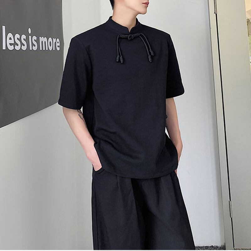 [ZHUIYI Series]★China style T-shirt★ 2color tops Chinese button unisex men's simple black white