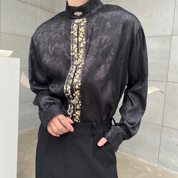 [Illustrated series] ★Chinese style shirt★ 2color improved Tang suit unisex men's black white Chinese clothing